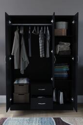 Home Discount Vida Designs Riano 3 Door 2 Drawer Mirrored Wardrobe Storage Organizer in Black - thumbnail 4