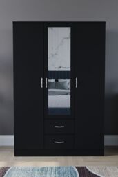 Home Discount Vida Designs Riano 3 Door 2 Drawer Mirrored Wardrobe Storage Organizer in Black - thumbnail 3