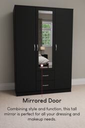 Home Discount Vida Designs Riano 3 Door 2 Drawer Mirrored Wardrobe Storage Organizer in Black - thumbnail 7
