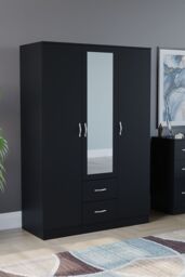 Home Discount Vida Designs Riano 3 Door 2 Drawer Mirrored Wardrobe Storage Organizer in Black - thumbnail 1
