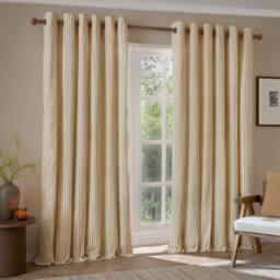 Yard Hebden Striped 100% Cotton Lined Eyelet Curtain Pair in Yellow - Size: 168 cm width x 137 cm drop - thumbnail 2