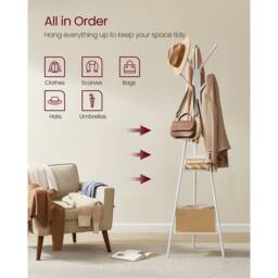Kelvenix Beige Coat Tree, Hall Tree Free Standing in White - thumbnail 3
