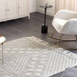 Wyld and Coco Nordic Handwoven Wool Rug White Grey Geometric 160 x 230 cm - Size: 160 cm x 230 cm