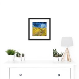 Artery8 Van Gogh Wheatfield With Crows Painting 8X8 Inch Square Wooden Framed Wall Art Print Picture with Mount in Black - thumbnail 2
