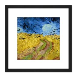 Artery8 Van Gogh Wheatfield With Crows Painting 8X8 Inch Square Wooden Framed Wall Art Print Picture with Mount in Black - thumbnail 1