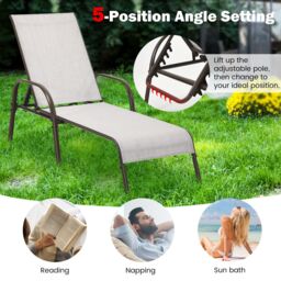 Gymax Folding Chaise Lounge Chair With 5 Adjustable Positions Outdoor in Grey - thumbnail 8