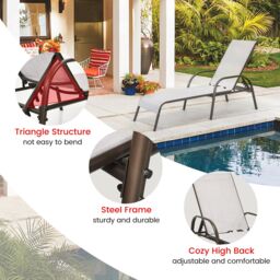 Gymax Folding Chaise Lounge Chair With 5 Adjustable Positions Outdoor in Grey - thumbnail 6