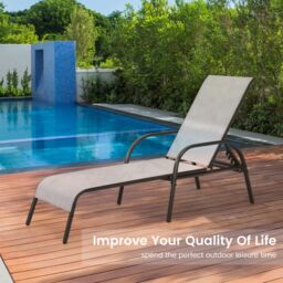 Gymax Folding Chaise Lounge Chair With 5 Adjustable Positions Outdoor in Grey - thumbnail 4