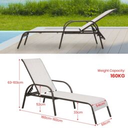 Gymax Folding Chaise Lounge Chair With 5 Adjustable Positions Outdoor in Grey - thumbnail 2