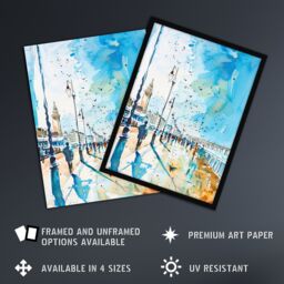 "Artery8 Walk on the Promenade Watercolour Painting Wall Art Print in Blue - Size: W24"" x H32""" - thumbnail 2