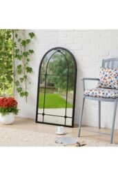 Living and Home Modern Arched Wall-mounted Metal Frame Windowpane Mirror in Black - thumbnail 2