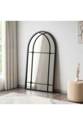 Living and Home Modern Arched Wall-mounted Metal Frame Windowpane Mirror in Black - thumbnail 3