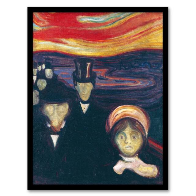 Artery8 Anxiety Figures Oil Painting Munch Vintage Framed Wall Art Print - Size: A4 - image 1