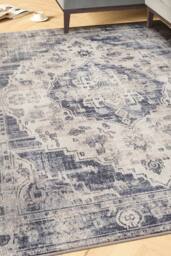 Kukoon Beige Blue Distressed Vintage Medallion Washable Living Room Area Rug - Size: 80 cm x 300 cm - thumbnail 2