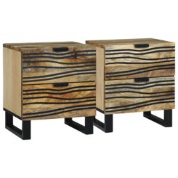 Berkfield Home Bedside Cabinets - 2 pcs, 40x33.5x46 cm, Solid Mango Wood & Engineered Wood in Brown - Size: 40x33.5x46 cm - thumbnail 1
