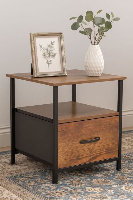 Home Discount Vida Designs Chorley 1 Drawer Bedside Chest UKFR Fabric Storage in Brown - image 1