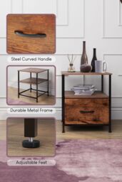 Home Discount Vida Designs Chorley 1 Drawer Bedside Chest UKFR Fabric Storage in Brown - thumbnail 4
