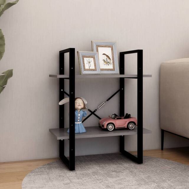 Berkfield Home Decorative 2-Tier Book Cabinet Grey 60x30x70 cm Solid Pine Wood - Size: 60 x 30 x 70 cm - image 1