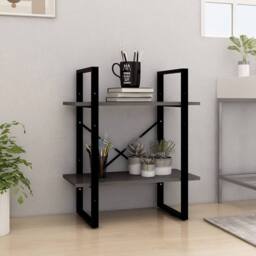 Berkfield Home Decorative 2-Tier Book Cabinet Grey 60x30x70 cm Solid Pine Wood - Size: 60 x 30 x 70 cm - thumbnail 2