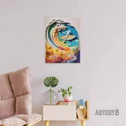 "Artery8 Rainbow Kirigami Surfer in Coastal Landscape Canvas Wall Art Print - Size: W18"" x H24""" - thumbnail 3