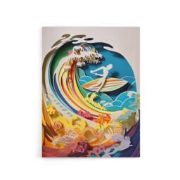 "Artery8 Rainbow Kirigami Surfer in Coastal Landscape Canvas Wall Art Print - Size: W18"" x H24""" - thumbnail 1