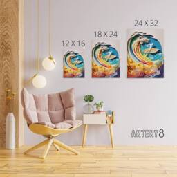 "Artery8 Rainbow Kirigami Surfer in Coastal Landscape Canvas Wall Art Print - Size: W18"" x H24""" - thumbnail 4