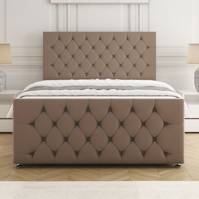 "BSSPOKE Maya Divan Bed Set Plush Velvet 24"" Headboard & Mattress No Drawers in Bronze - Size: King" - image 1