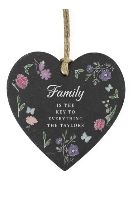 Personalised Memento Company Women's Personalised Wild Flowers Slate Heart in Black - image 1