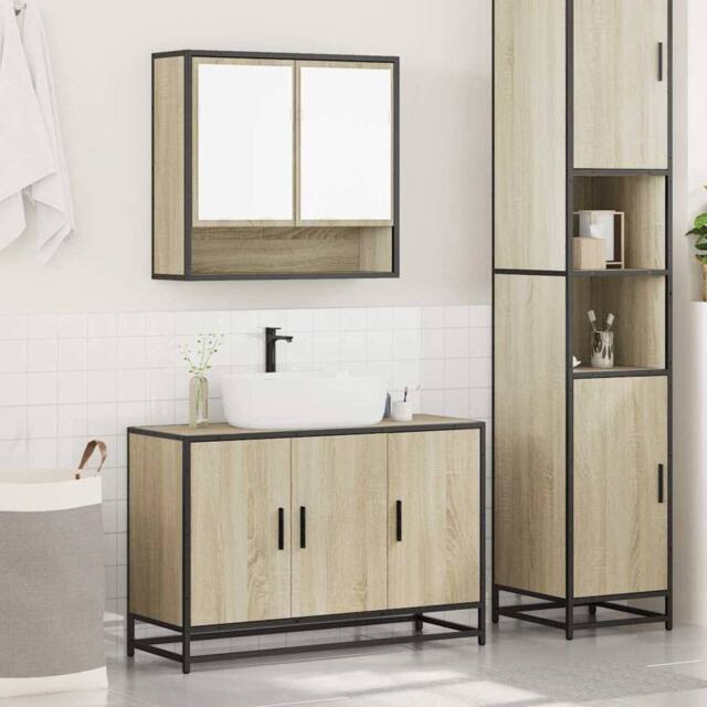 Berkfield Home Durable 2 Piece Bathroom Furniture Set Sonoma Oak Engineered Wood in Light Brown - image 1