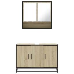 Berkfield Home Durable 2 Piece Bathroom Furniture Set Sonoma Oak Engineered Wood in Light Brown - thumbnail 5