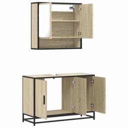 Berkfield Home Durable 2 Piece Bathroom Furniture Set Sonoma Oak Engineered Wood in Light Brown - thumbnail 8
