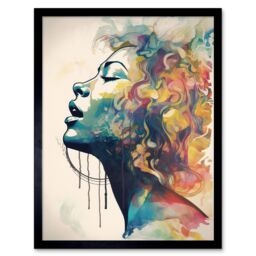 "Artery8 Wall Art Print Sensual Woman Female Profile Portrait Soft Pastel Colour Modern Watercolour Painting Art Framed in Black - Size: W12"" x H16""" - thumbnail 1
