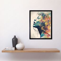 "Artery8 Wall Art Print Sensual Woman Female Profile Portrait Soft Pastel Colour Modern Watercolour Painting Art Framed in Black - Size: W12"" x H16""" - thumbnail 2