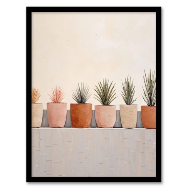 Wee Blue Coo Wall Art Print Growing Plants Neutral House Plants Calm Living Room Framed in Beige - Size: A4 - image 1