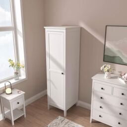 Home Source 1 Door Single Wardrobe Hanging Clothes Organiser White MDF 179cm Tall - thumbnail 2