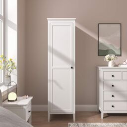 Home Source 1 Door Single Wardrobe Hanging Clothes Organiser White MDF 179cm Tall - thumbnail 3