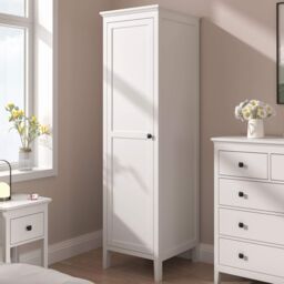 Home Source 1 Door Single Wardrobe Hanging Clothes Organiser White MDF 179cm Tall - thumbnail 1