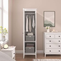 Home Source 1 Door Single Wardrobe Hanging Clothes Organiser White MDF 179cm Tall - thumbnail 4