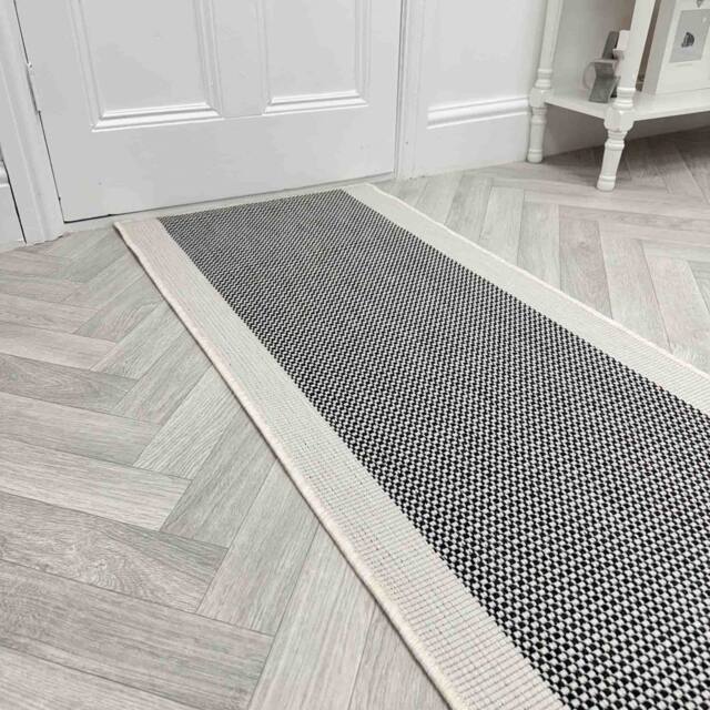 runrug Carpet Runner Rug - Indoor/Outdoor, Reversible, 2mm - 'Vichy' in Black - Size: 60 cm x 390 cm - image 1