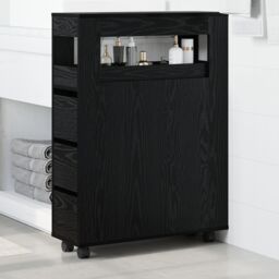 Berkfield Home Narrow Bathroom Cabinet with Wheels Black Oak Engineered Wood - thumbnail 4