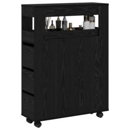 Berkfield Home Narrow Bathroom Cabinet with Wheels Black Oak Engineered Wood - thumbnail 3