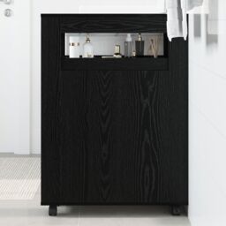 Berkfield Home Narrow Bathroom Cabinet with Wheels Black Oak Engineered Wood - thumbnail 1