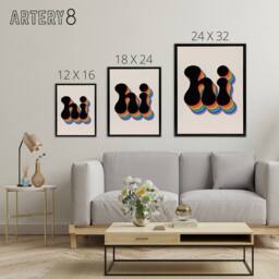 "Artery8 Hi Vibrant Retro Rainbow Font Typography Word Framed Canvas Art Print - Size: W12"" x H16""" - thumbnail 4