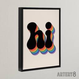 "Artery8 Hi Vibrant Retro Rainbow Font Typography Word Framed Canvas Art Print - Size: W12"" x H16""" - thumbnail 2