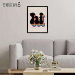 "Artery8 Hi Vibrant Retro Rainbow Font Typography Word Framed Canvas Art Print - Size: W12"" x H16""" - thumbnail 3