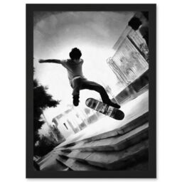 Artery8 Skateboarder Trick Black White Photo Artwork Framed Wall Art Print A4 - thumbnail 1