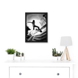 Artery8 Skateboarder Trick Black White Photo Artwork Framed Wall Art Print A4 - thumbnail 2