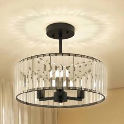 HOMCOM Semi Flush Mount Modern Crystal Chandelier Ceiling Light, Black - Size: 40 cm diameter x 25 cm high - thumbnail 2