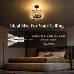 HOMCOM Semi Flush Mount Modern Crystal Chandelier Ceiling Light, Black - Size: 40 cm diameter x 25 cm high - thumbnail 6