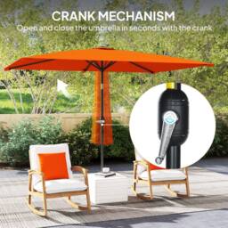 OUTSUNNY 3x2m Garden Parasol Canopy Tilt Crank 6 Ribs Sun Shade Orange - thumbnail 5